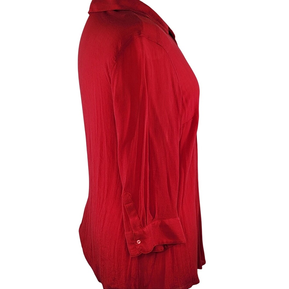 Alfani Red Pleated Button-Front Blouse - Picture 4 of 11